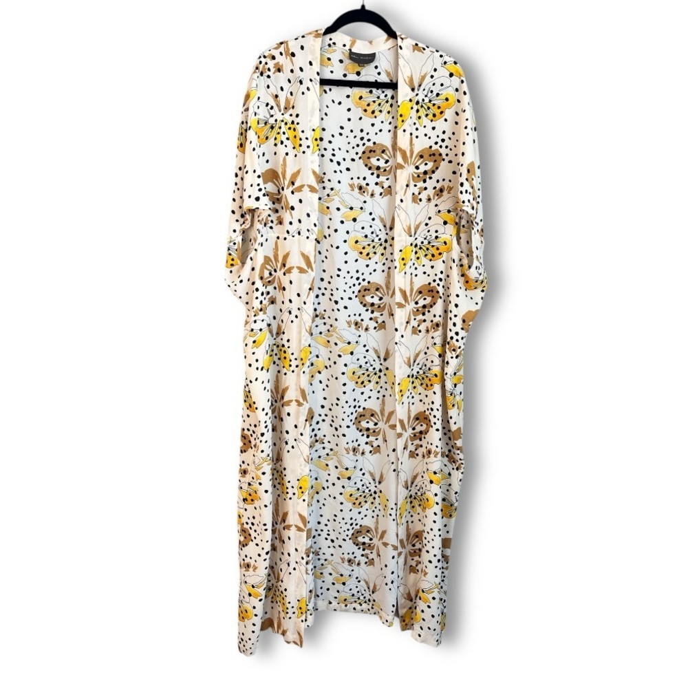 Anthropologie x Bel Kazan Yellow Handprinted Floral Sadie Duster Kimono NWOT - Picture 2 of 10